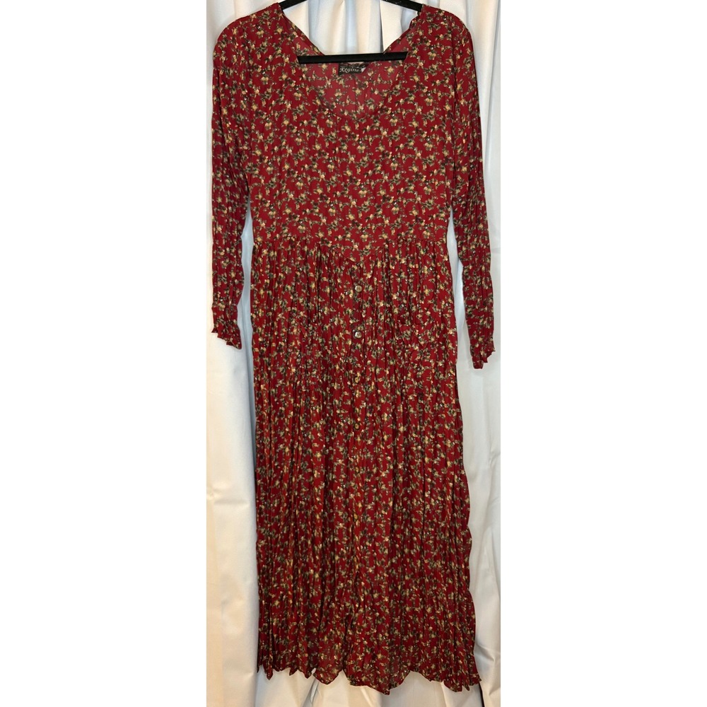Regine Vintage Ditsy Floral Pleated Crinkle Maxi Dress Cottagecore Grunge 90s